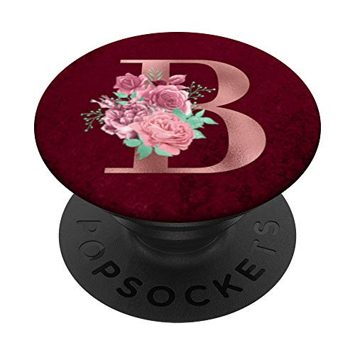 Initial letter B burgundy pink floral PopSockets Grip and Stand for Phones and Tablets