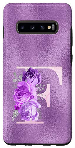 Galaxy S10Plus Lilac floral Initial Letter F monogram purple floral Case