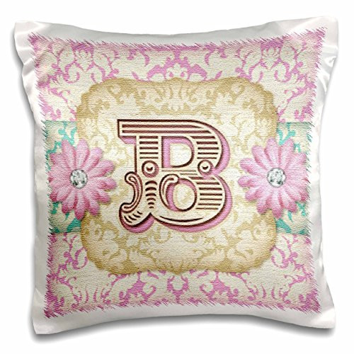 3dRose Regal Pastel Mod Damask Monogram Initial B-Pillow Case, 16 by 16" (pc_102834_1)