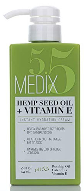 Medix 5.5 Hemp Seed Oil Cream with Vitamin E, Shea Butter and Rosehip Oil. Anti-aging Moisturizer for face and body with Omega Fatty Acids is great for Dehydrated, Dry Skin. Large 15oz (444 mL) bottle