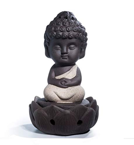 DMtse Cute Ceramic Buddha Zen Meditation Sitting Lotus Statues Buddha Figurines Incense Burner Board Ash Catcher Aromatherapy for Indoor Outdoor Home Decoration Beige Color
