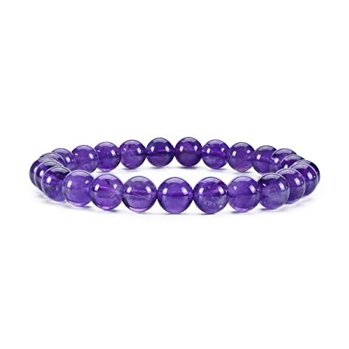 Cherry Tree Collection Gemstone Beaded Stretch Bracelet 8mm Round Beads - Large (Amethyst)