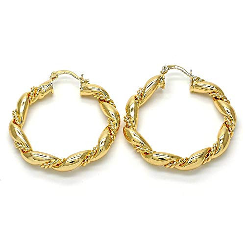 Women's 14K Gold Filled Diamond Cut Twist 5mm Thick Design Oversize Big Large Medium Trendy Round Hoop Earrings 40mm-70mm (Medium 40mm)