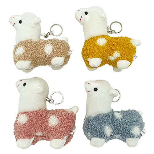 Cuecutie 4PCS Alpaca Plush Keychain Soft Llama Mini Stuffed Animals Pendants Cute Llama Alpaca Keyring Holder Car Bag Charm for Decoration Bag Ornaments Props 4"