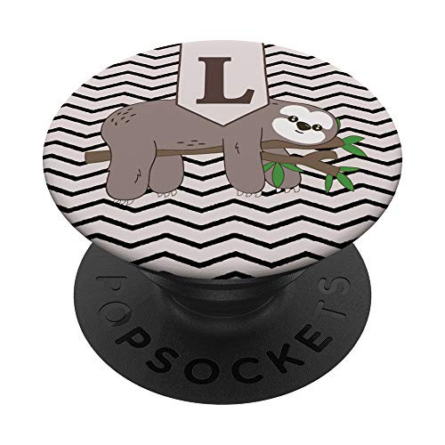 Cute Lazy Sloth Monogram Letter Initial L PopSockets PopGrip: Swappable Grip for Phones  and  Tablets