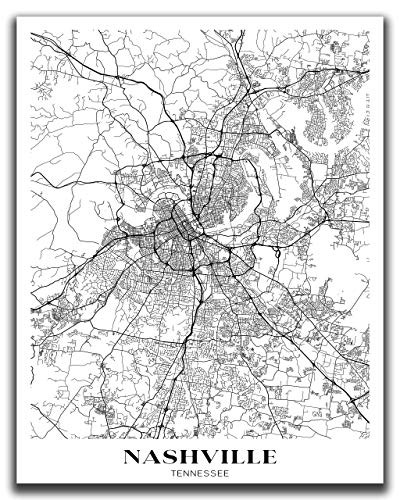 Nashville, TN City Map Wall Art - 11x14" UNFRAMED Print - Modern, Minimal, Black And White Nashville Wall Decor - Nashville Gifts For Women And Men, Souvenirs, Poster
