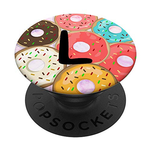 Initial Letter L Monogram Yummy Donuts Pink Marble Pattern PopSockets Grip and Stand for Phones and Tablets