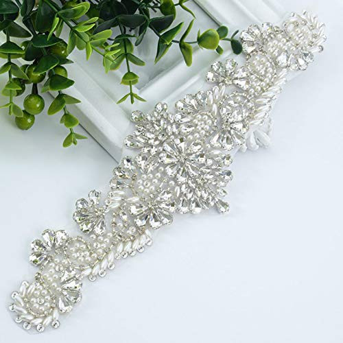 ShiDianYi Crystal and Rhinestone Beaded Applique Bridal Belt Wedding Sash Applique