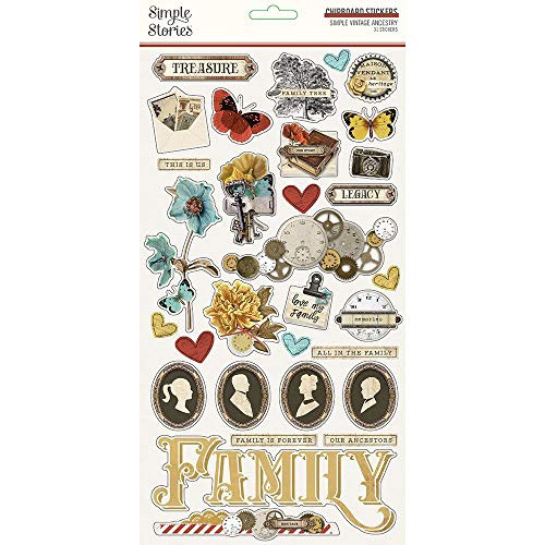 Simple Vintage Ancestry Chipboard Stickers - Simple Stories