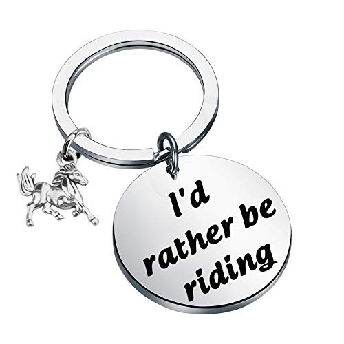 Gzrlyf Horse Keychain I'd Rather be Riding Horse Equestrian Gifts for Horse Lovers(Round Keychain)