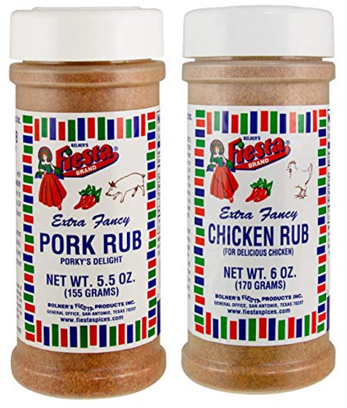 Bolner's Fiesta Brand Pork and Poultry Bundle - 1 Each of Chicken Rub (6 Ounces) and Pork Rub (5.5 Ounces) Bolner's Fiesta Brand Pork and Poultry Bundle - 1 Each of Chicken Rub (6 Ounces) and Pork Rub (5.5 Ounces)