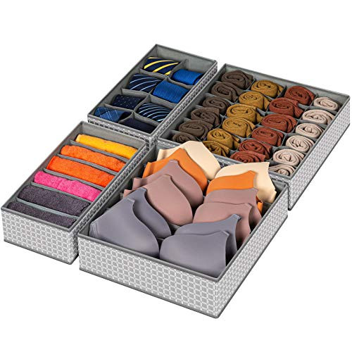 Drawer Organizer, 4 Set Foldable Underwear Drawer Organizer and Closet Dividers, Storage Box for Clothes, Socks, Underwear (4 Bins, Grid) Drawer Organizer, 4 Set Foldable Underwear Drawer Organizer and Closet Dividers, Storage Box for Clothes, Socks, Underwear (4 Bins, Grid)