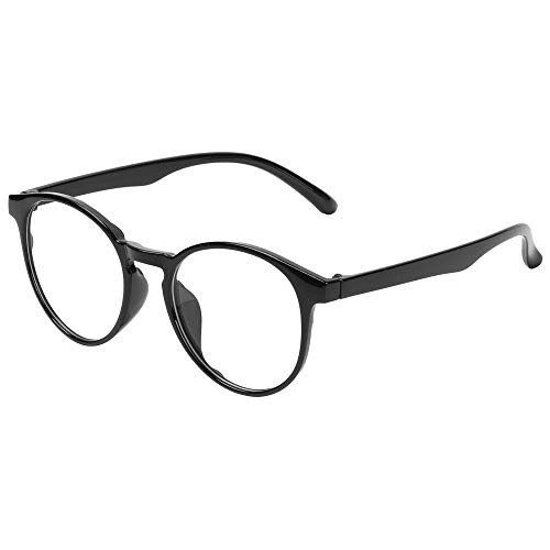 azzzz PC Frame and Resin Lens Vintage Round Reduces Eye Strain Spectacle Frames Blue Film Glasses Anti Blue Rays Glasses Radiation Protection Glasses(Bright Black)