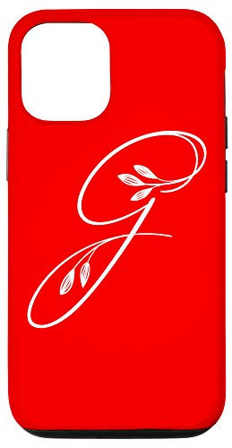 iPhone 12/12 Pro Initial G Flower Bright Red Phone Case Red Floral Letter G Case