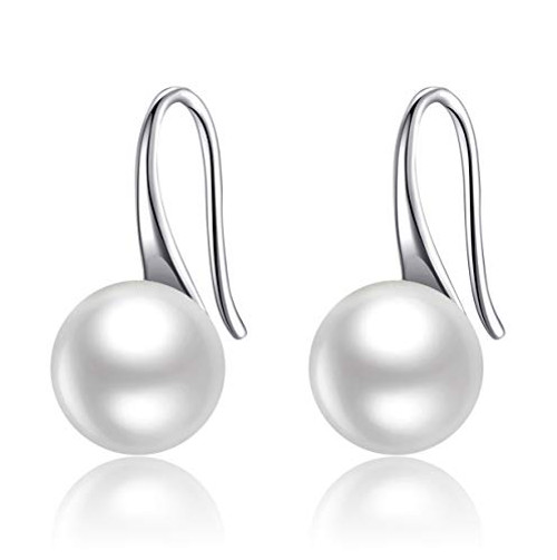 Pearl Earrings For Women, 925 Sterling Silver White Freshwater Cultured Pearl Drop Dangle Hook Earring Jewelry (White Gold Plated Sterling Silver,8.5-9.0mm) Pearl Earrings For Women, 925 Sterling Silver White Freshwater Cultured Pearl Drop Dangle Hook Earring Jewelry (White Gold Plated Sterling Silver,8.5-9.0mm)