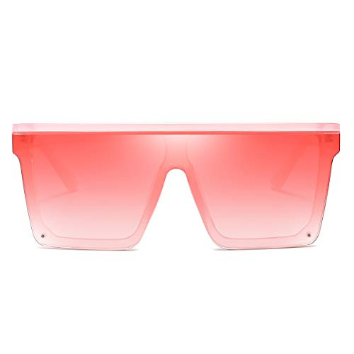 Square Oversized Sunglasses for Women Men Fashion Flat Top Big Black Frame Shades Dollger Pink