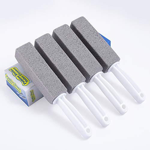 Pumice Cleaning Stone with Handle 4 Pack, Sturdy  and  Durable, Effective for Toilet Bowl Rings  and Hard Water Ring  and  Rust Grill Griddle  and  Limescale, Stain Remover for Kitchen/Bath/Pool/Household Cleaning