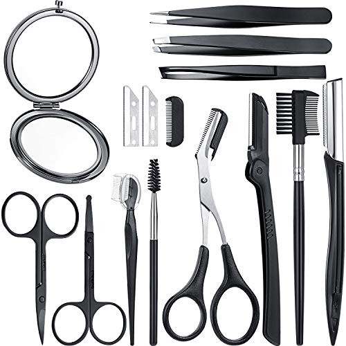Eyebrow Razor 15 in 1 Eyebrow Kit Eyebrow Trimmer Facial Razor Eyebrow Scissors Eyebrow Tweezers Eyebrow Brush Comb Mirror Blades with Storage Bag for Women Eyebrow Razor 15 in 1 Eyebrow Kit Eyebrow Trimmer Facial Razor Eyebrow Scissors Eyebrow Tweezers Eyebrow Brush Comb Mirror Blades with Storage Bag for Women