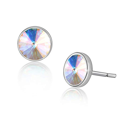 Round Swarovski Crystal Stud Earrings for Women Fashion 925 Sterling Silver Hypoallergenic Jewelry (Aurora Borealis) Round Swarovski Crystal Stud Earrings for Women Fashion 925 Sterling Silver Hypoallergenic Jewelry (Aurora Borealis)