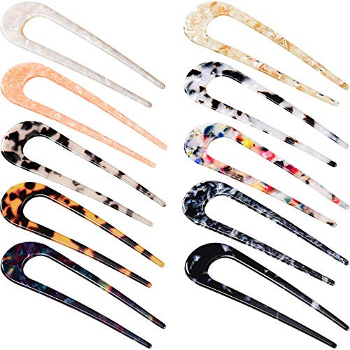 10 Pieces U-Shaped Hairpin with 2 Prongs Hair Pin Fork Sticks French Style U Shape Hair Clips Celluloid Acetate Tortoise Shell Hair Pin Updo Chignon Pin for Women Girls 10 Pieces U-Shaped Hairpin with 2 Prongs Hair Pin Fork Sticks French Style U Shape Hair Clips Celluloid Acetate Tortoise Shell Hair Pin Updo Chignon Pin for Women Girls