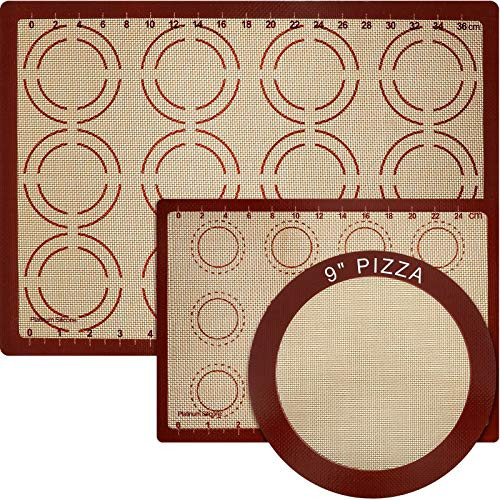 3 Pieces Silicone Baking Mats Set, Reusable Heat-Resistant Non-Stick Oven Liner Sheets Mats for Kitchen Bake Pans Rolling and Cookie Pizza Making Supplies