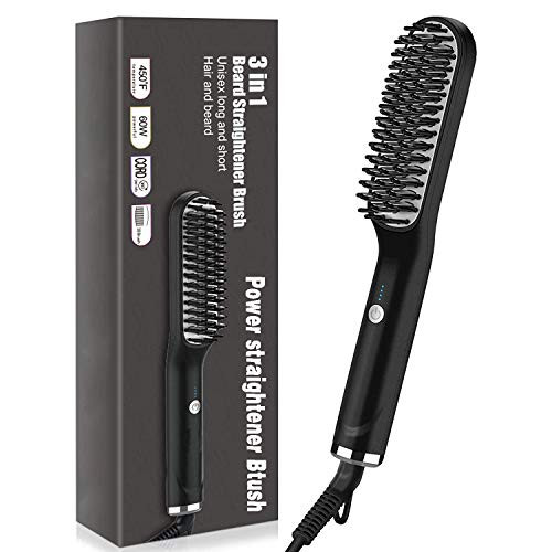 Beard Straightener, 3 in 1 Beard  and  Hair Straightener for Men, Anti-Scald Hair Brush  and  Beard Straightener, Portable Beard Straightener Comb with 3 Temperatures  and  Quick Electric Heated