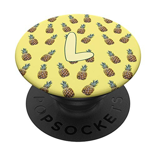 Pineapple Pattern Monogram L Initial Alphabet Letter Yellow PopSockets Grip and Stand for Phones and Tablets