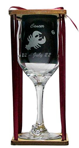 Cancer Astrological Sign 360 Degree Engraved Wine Glass with Charm