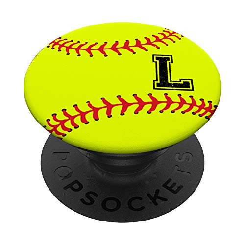 Softball Initial L Name Player Monogram Catcher  and  Pitcher PopSockets Grip and Stand for Phones and Tablets