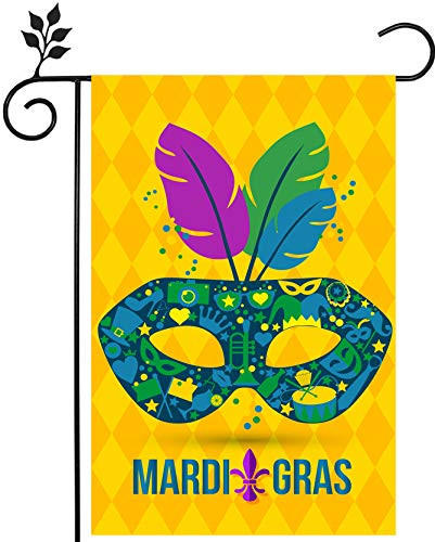 Mardi Gras Garden Flag Decorative Burlap Flags-3x5Ft Carnival Party Masquerade Mask Decoration,Mardi Gras Signs Holiday Yard Outdoor feathers Banner,Carnival Party Supplies