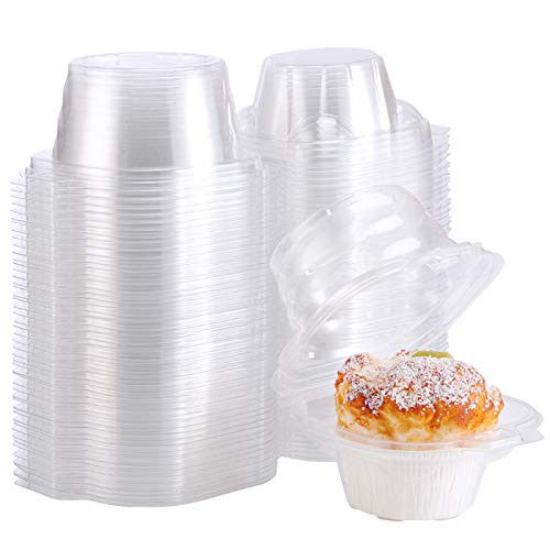 Individual Cupcake Containers, EUSOAR 50pcs Single Compartment Cupcake Carrier with Lids, Disposable Cake Cupcake Muffin Carrier Holder Boxes, Plastic Clear Cupcake Containers Packaging Transporter