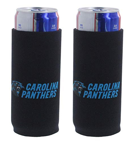 NFL Football Team Color Logo Ultra Slim 12oz Beer Can Holder Insulator Coolers - 2-Pack (Carolina Panthers)