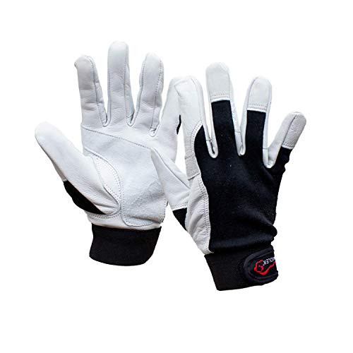 SAFE HANDLER Keystone Reinforced Gloves with Reinforced Double Palm Protection - Breathable, Stretch Fabric Backing, Secure Hook  and  Loop Closure, Reinforced Double Palm Goat Leather, L/XL, 1 Pair