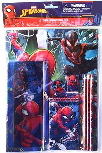 Spiderman 10 Piece Stationery Set - Folders - Notepad - Pencil Bag - Pencils - Sharpener - Eraser - Ruler