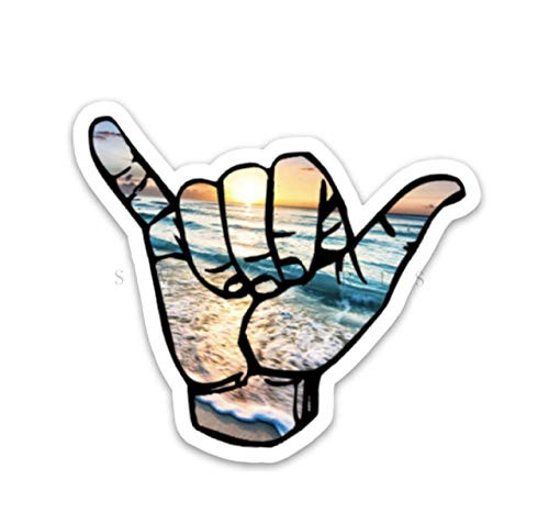 Shaka decal - Hawaii beach hang loose sticker for a hydro flask, laptop, water bottle - Waterproof, vinyl stickers