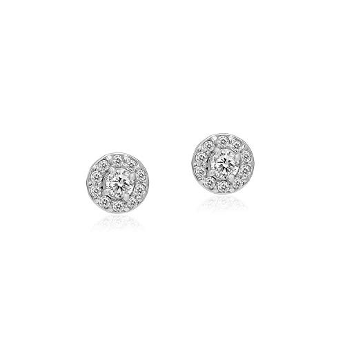 925 Sterling Silver CZ Cubic Zirconia Dainty Round Halo Minimalist Stud Earrings