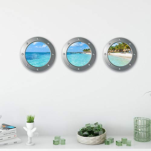 3D Faux Wall Sticker Beach Seascape Wall Decal Sticker Removable Beach Palm Trees Landscape Wall Decor Wall Art Decor for Bedroom Livingroom Decoration