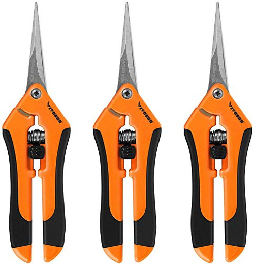 VIVOSUN 3-Pack 6.5 Inch Gardening Hand Pruner, Pruning Shear with Straight Stainless Steel Blades Orange