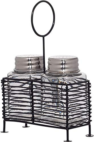 Salt and Pepper Shakers by Home Essentials  and  Beyond  Salt Shaker Set with Metallic Rack  Non-BPA Glass and Stainless Steel Tops  Ideal for Home Use, Restaurants, Picnic, BBQ