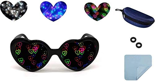 Heart Effect Diffraction Glasses -See Hearts- Rave Lights Glasses Heart Light Glasses Heart Shaped Special Effect EDM Festival Light Changing Eyewear