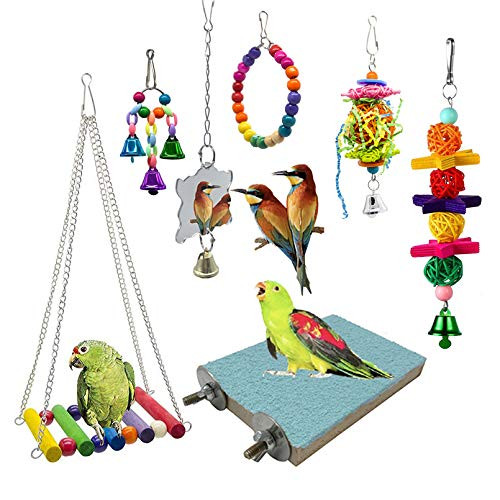 SHANTU 7 Packs Bird Swing Chewing Toys- Parrot Hammock Bell Toys Suitable for Small Parakeets, Cockatiels, Conures, Finches,Budgie,Macaws, Parrots, Love Birds SHANTU 7 Packs Bird Swing Chewing Toys- Parrot Hammock Bell Toys Suitable for Small Parakeets, Cockatiels, Conures, Finches,Budgie,Macaws, Parrots, Love Birds