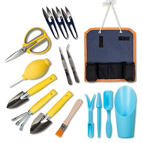 15PCS Bonsai Tools Kit, Succulent Garden Hand Tools, Transplanting Tools, Succulent Bonsai Planter Set Indoor Gardening