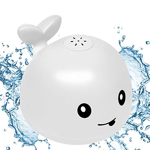 MoBeauty Water Spray Bath Toy, Whale LED Light Up Floating Toys Automatic Induction Sprinkler Bathtub Toy for Kid Toddler Infant Bathtub Shower Pool - White