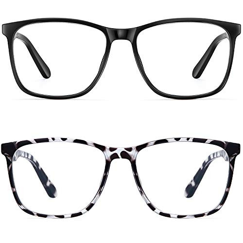 Blue Light Blocking Glasses Women/Men, PengSer Fashion Lightweight Frame Computer Eye Glasses Anti Eyestrain  and  UV Glare for Gaming  and  Reading, 2-Pack (Black  and  Bean Flower)