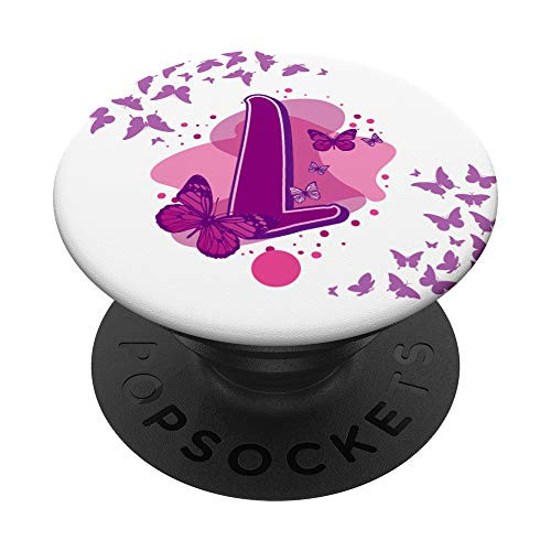 Purple Butterflies Butterfly Letter L Initials Monogram PopSockets Grip and Stand for Phones and Tablets