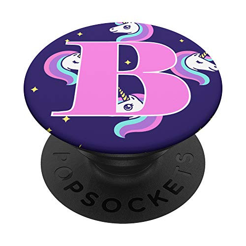 Purple Unicorn Pattern Letter B Initial Monogram PopSockets PopGrip: Swappable Grip for Phones  and  Tablets