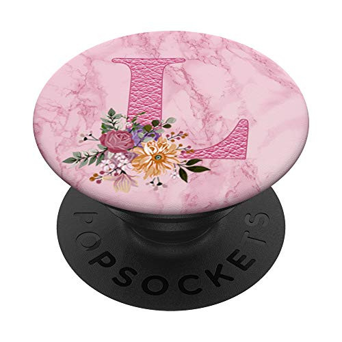 Letter L Initial Floral Flower Monogram Pink Gift Women Gift PopSockets PopGrip: Swappable Grip for Phones  and  Tablets