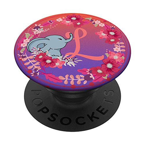 Cute Elephant With Flowers Letter L Initials Monogram PopSockets PopGrip: Swappable Grip for Phones  and  Tablets