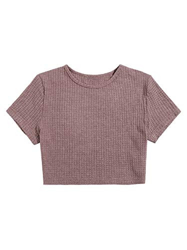 DIDK Women's Short Sleeve Round Neck Tee Shirt Solid Basics Crop Tops Redwood XS