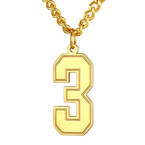 U7 Jersey Number Necklace 18K Gold Plated Flat Link Cuban Chain Inspirational Sport Style Basketball Number 3 Pendant Necklace for Men Women